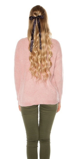 Trendy knit sweater with floral embroidery Antiquepink